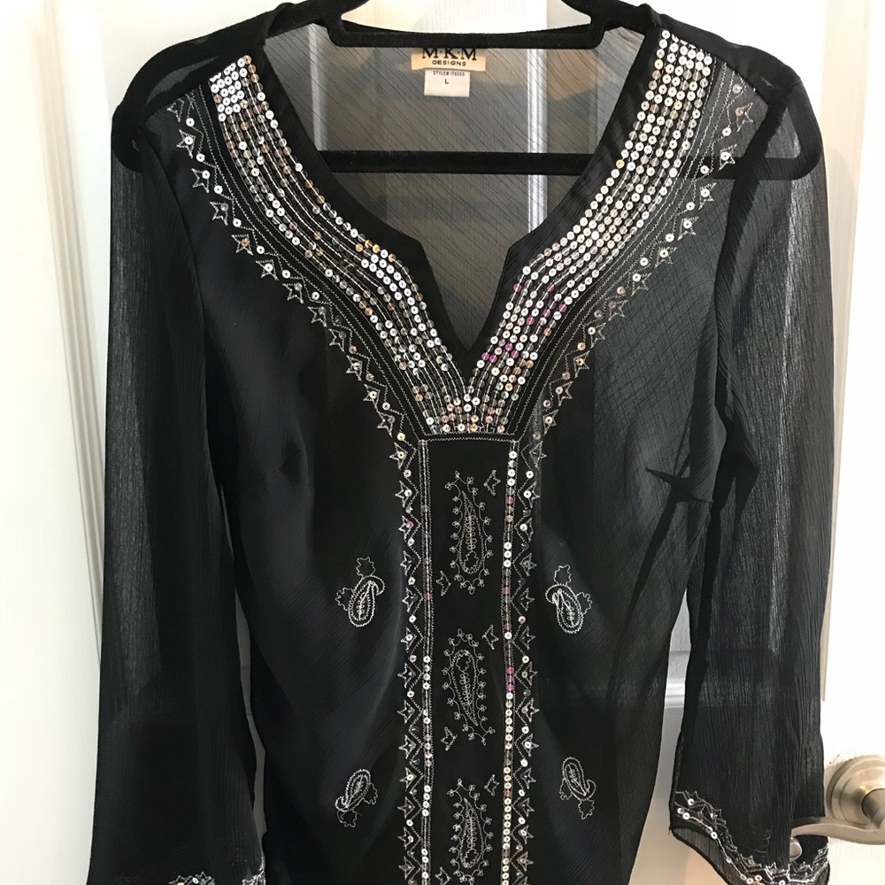 Sheer black sequin top